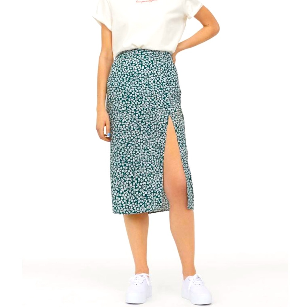 H&M High Slit Pattern Green and White Skirt NWOT